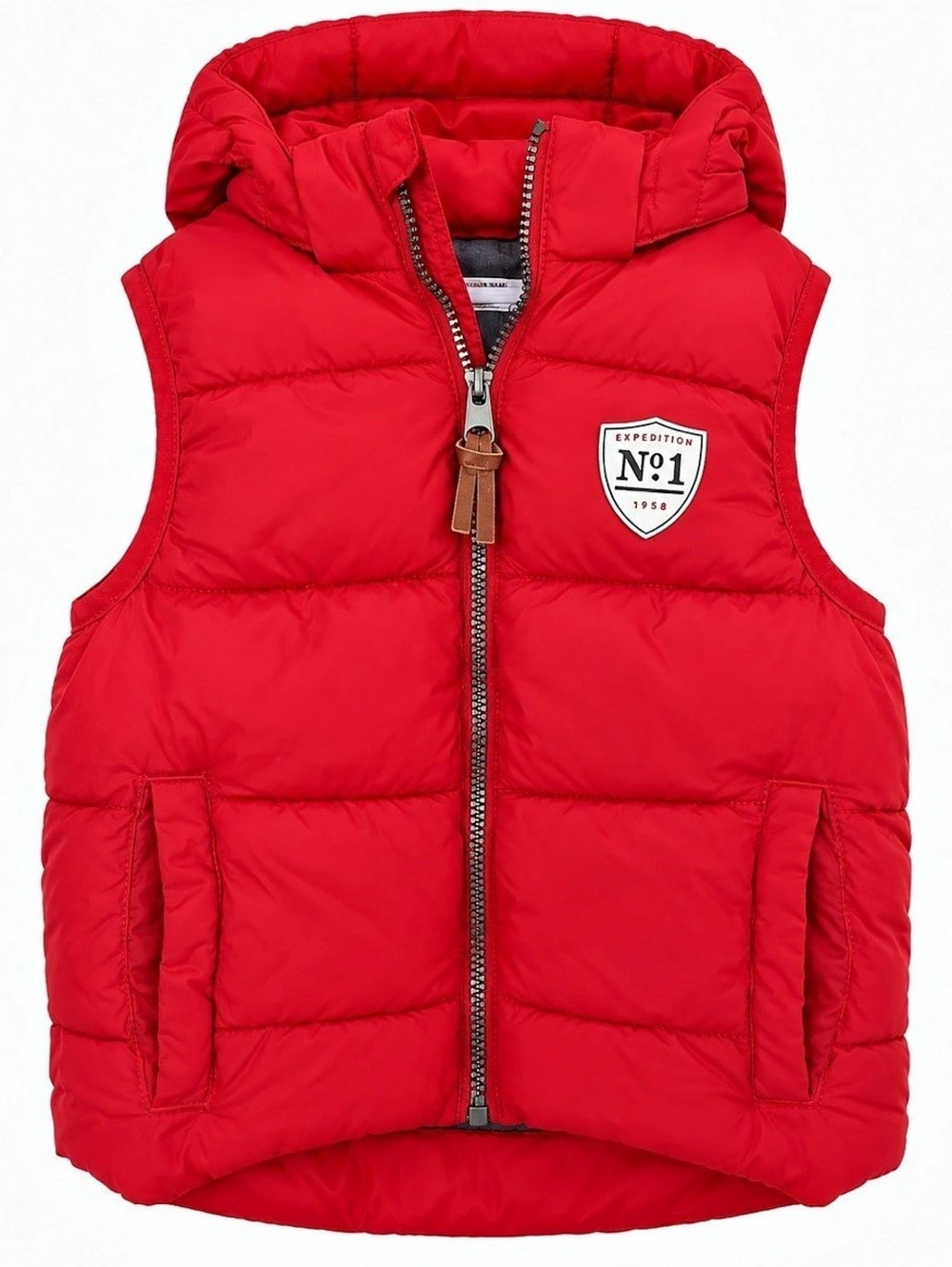 H&M Kids Red Hooded Puffer Vest Expedition No.1 Size 4-6Y LIKE NEW